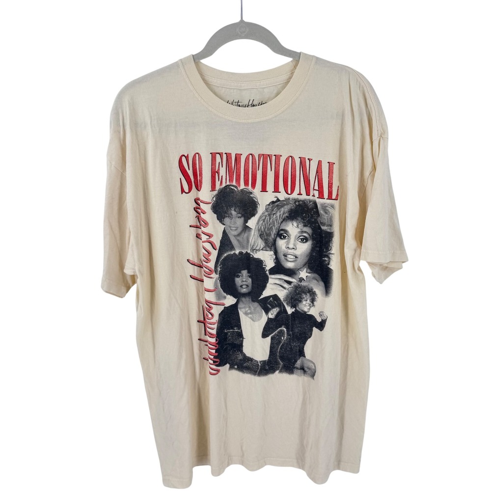 Whitney Houston Graphic Tee Cream XL So Emotional Vintage Style Music Shirt